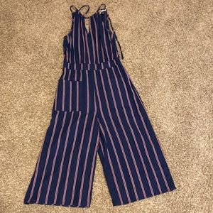 Universal thread jumpsuit, navy red and white